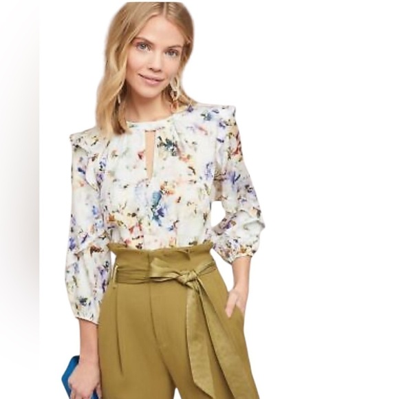 dolan Tops - Anthropologie Dolan Floral Long Ruffle Sleeve Blouse Size Medium